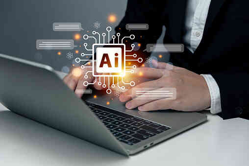 Businessman using laptop chat with AI tech concept